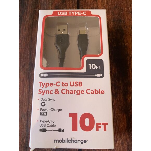 10Ft USB Type-C To USB Sync & Charge Cable Mobilcharge Data Sync Power Charge - Picture 1 of 2